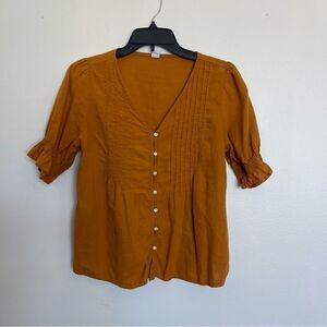 Old Navy Pintucked V-Neck Button-Front Linen-Blend Blouse for Women